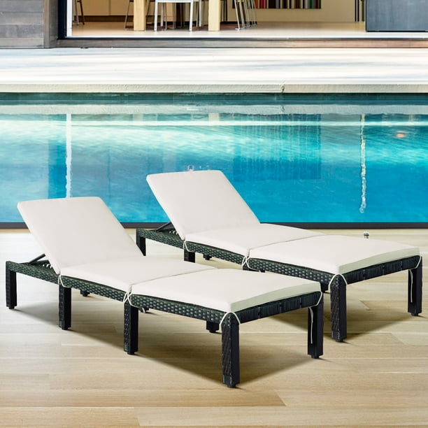 2 Set Patio Chaise Lounge Chair Btmway Pe Rattan Wicker Outdoor Patio Furniture Chaise Lounge Chairs Pool Reclining Lounge Chair Outdoor With 7 Adjustable Backrest Positions Cushions White R207 Walmart Com Walmart Com