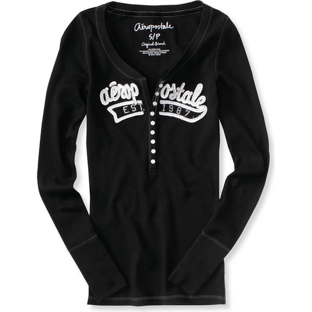Aeropostale - Camiseta térmica de manga larga para mujer, color negro, grande
