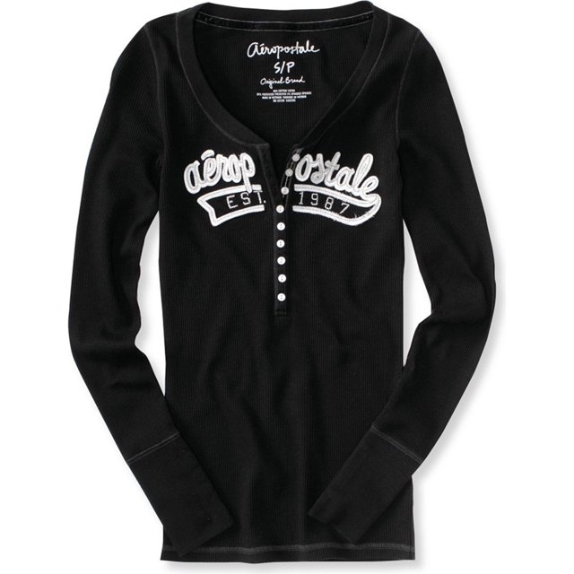 Aeropostale - Camiseta térmica de manga larga para mujer, color negro, pequeña