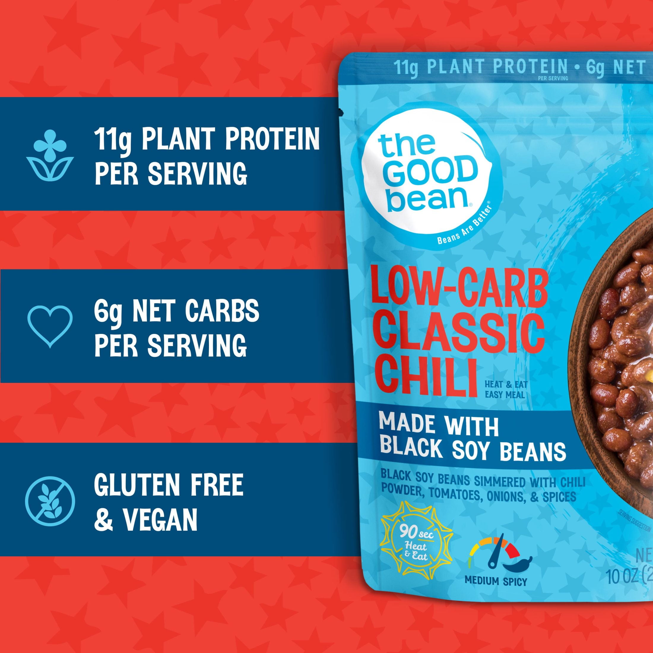 (2 pack) The Good Bean Heat & Eat Low Carb Classic Chili 10oz