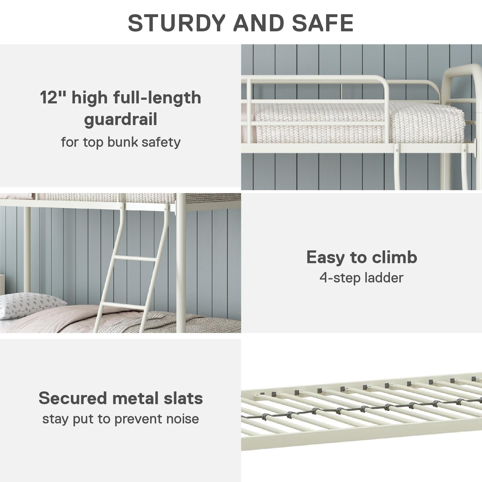 DHP Dusty Twin over Twin Metal Bunk Bed with Secured Ladder, Off White
