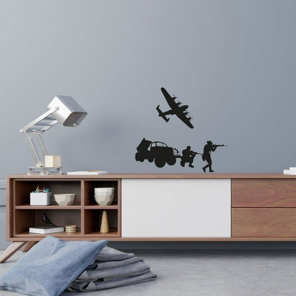 Helicopter Landing Military Swat Team Army Men Soldier Wall Sticker Art Decal for Boys Girls Room Rooms Bedroom Playroom Kid House Home Decor Stickers Walls Art Vinyl Decoration Size (10x10 inch)