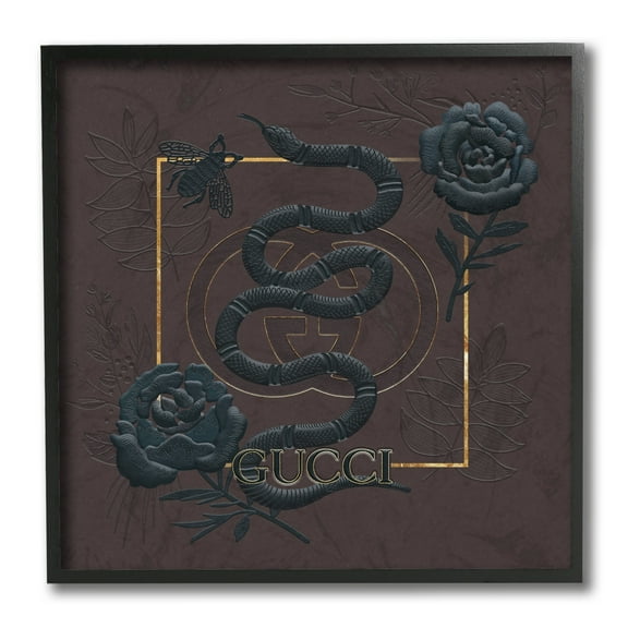 Stupell Industries Dark Glam Fashion Brand Snake Rich Floral Black Framed by Ziwei Li
