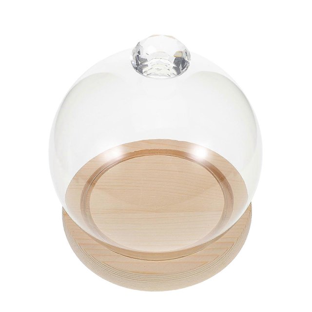 Preserved Flower Glass Dome with Wooden Base Transparent High Borosilicate Display Cloche for Desktop Flower Crafts, Dustproof Cover with Stable