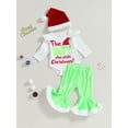 thumbnail image 4 of Hirigin My First Christmas Baby Girl Outfit Newborn The Baby Who Stole Christmas Romper Green Flared Pants Xmas Hat 3pcs Set, 4 of 9