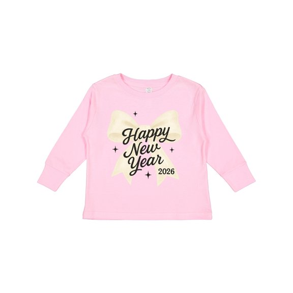 Inktastic Happy New Year 2026 Gold Bow Celebration Boys or Girls Long Sleeve Toddler T-Shirt