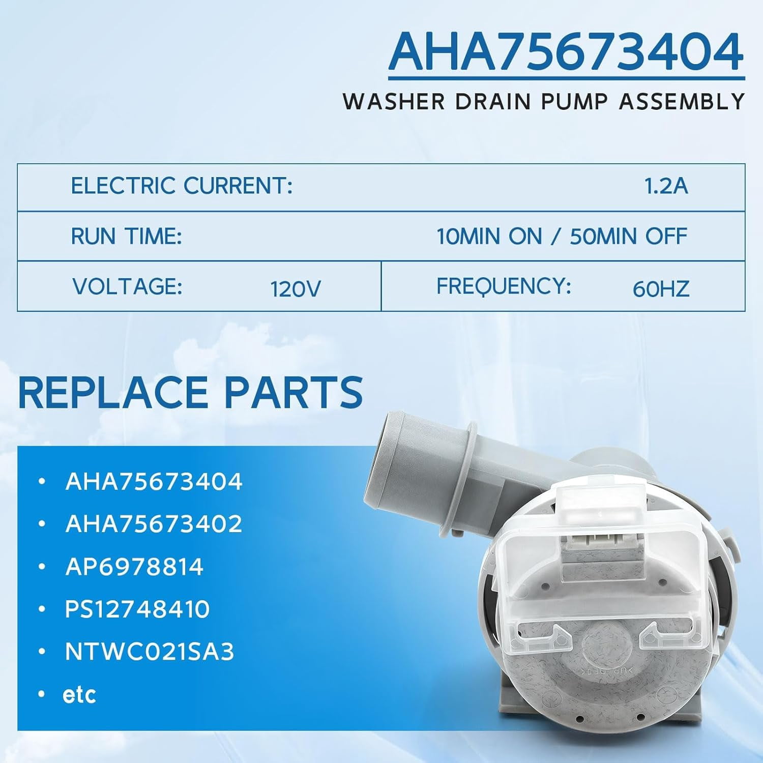 Upgraded AHA75673404 AHA75673402 Washer Drain Pump Assembly for LG Washing Machine Drain Pump Replace AP6978814 PS12748410 WT7405CW WT7250CW WT7405CW