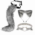 thumbnail image 1 of Conjunto de orejas y cola de gato y zorro, disfraz de cosplay para actuación en el escenario de Navidad. Gris, 1 of 9