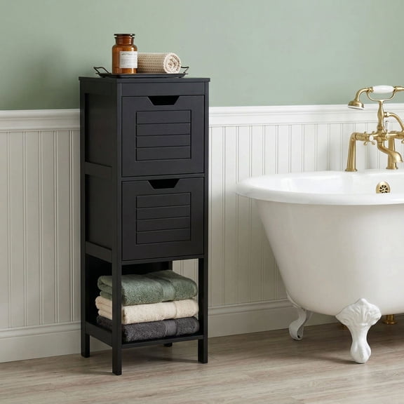 YYAo Bathroom Storage Cabinet, Toilet Storage Cabinet, Bathroom Wooden Floor Cabinet Multifunction Storage Rack Stand Organizer-Black