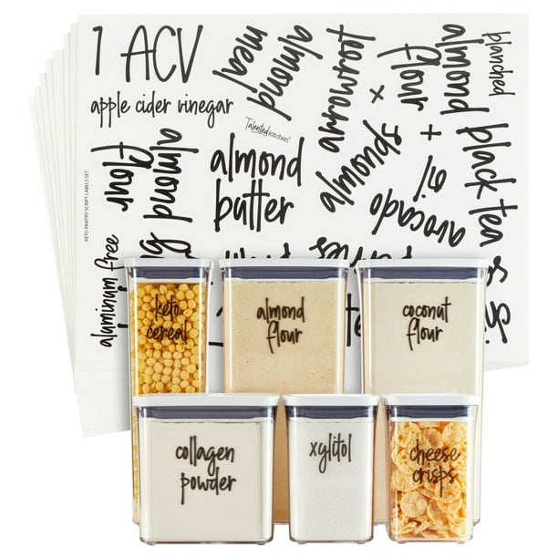 170 Pcs Set Black Kitchen Pantry Food Labels, Preprinted Waterproof Organization Stickers for Canister, Containers and Jars Storage