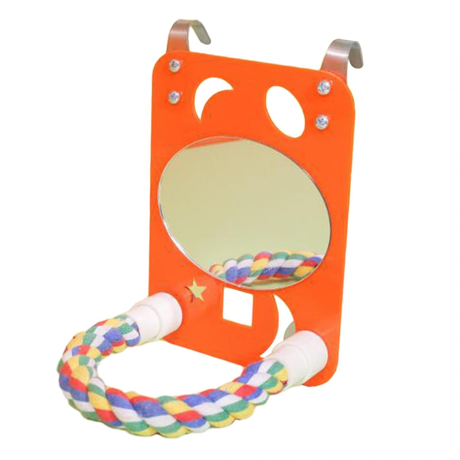 TOOYFUL 7 inch Bird Mirror with Rope Perch Bird Toy Pet Supplies, Exercise Fun Playing Cage Accessories Parrot Cage Toy for Lovebirds