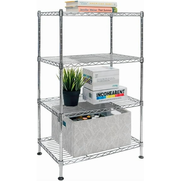 Shelving Inc. 12" d x 20" w x 32" h 4-Tier Chrome Wire Shelving, Standard Duty, Weight Capacity 88 lbs Per Shelf