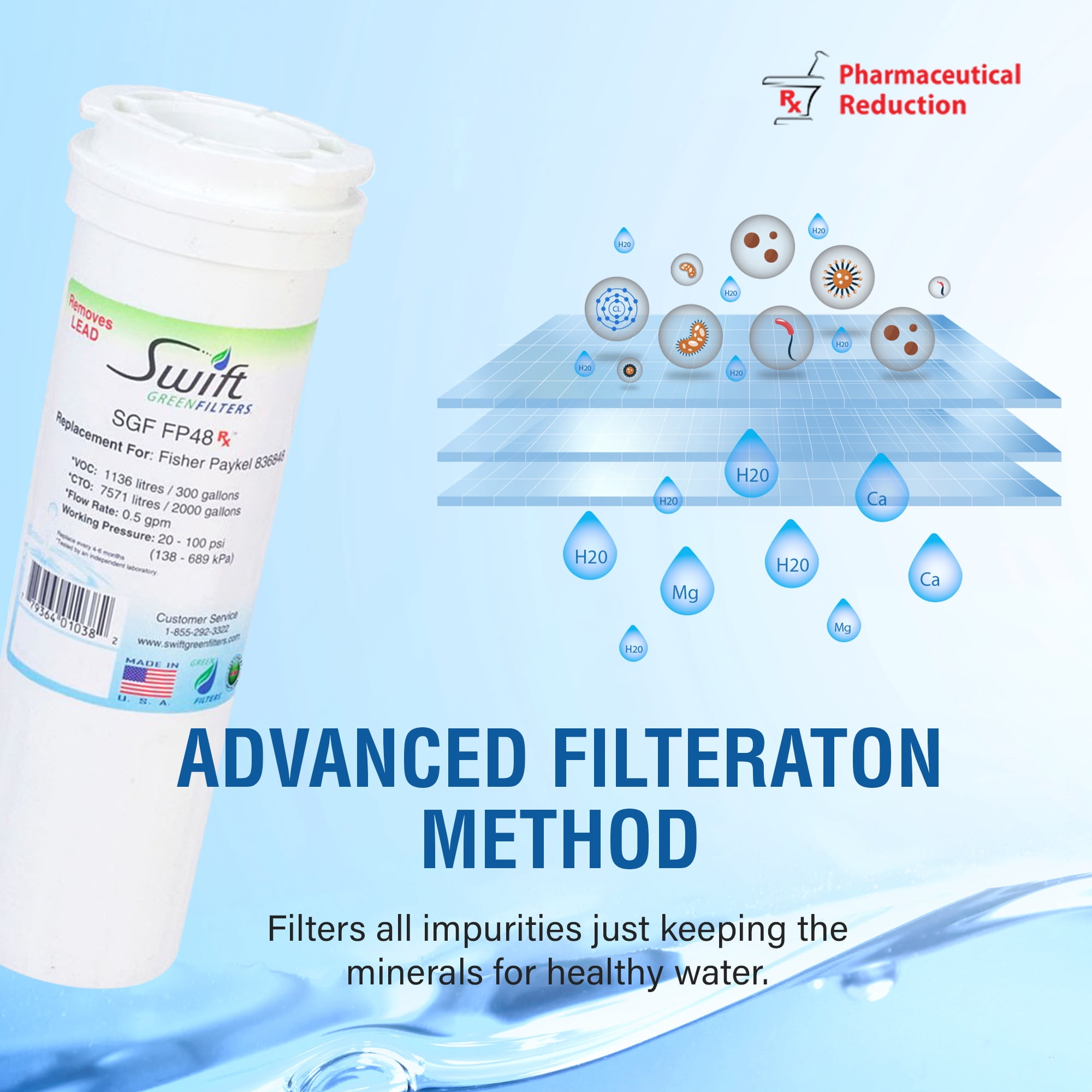 Swift Green Filters SGF-FP48 Rx Compatible Refrigerator Water Filter for 836848,WF296,EFF6017(1Pack)