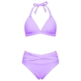 thumbnail image 4 of VNKIDY Womens Solid Halter Triangle Bikini Top Mid Waisted Cross Wrap Brief Bottom Two Piece Swimwear Set For Beach Days Pool Parties Summer Vacations Water Activities Trendy Swimwear, 4 of 4
