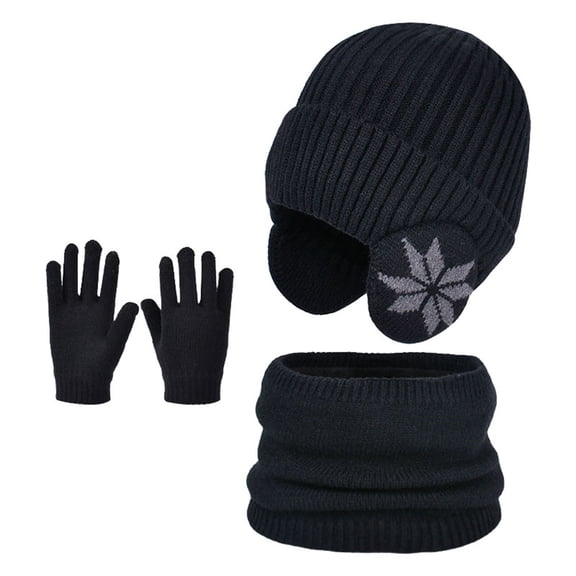 LIZENG Kids Fleece Lined Hat Scarf Glove Set Winter Thermal Beanie Knitted Neck Warmer Wool Mittens 3 Piece Snow Print Ski Warm Set