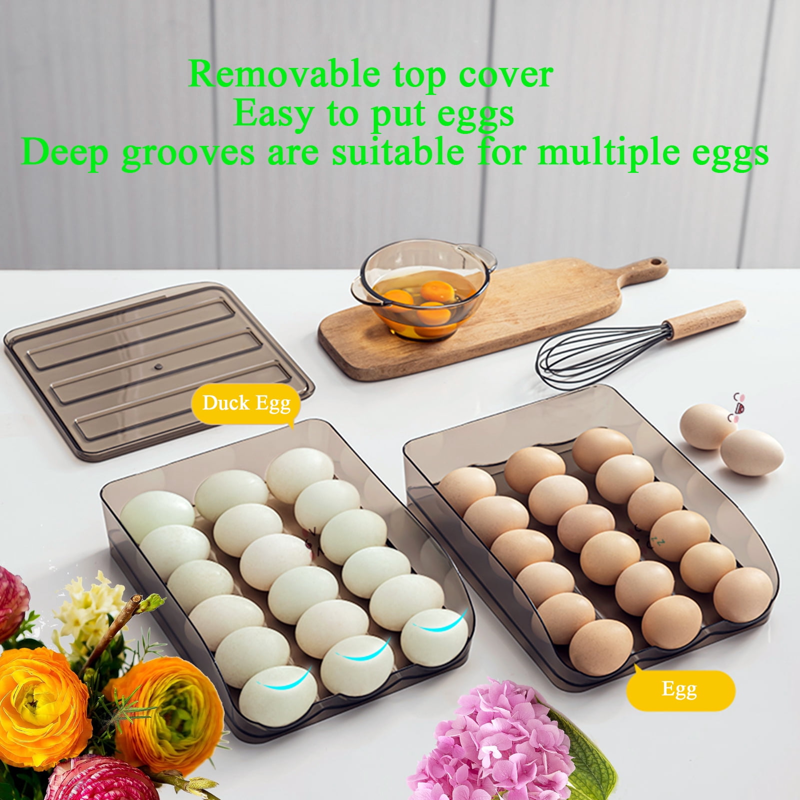 Egg Container With Lid For Refrigerator Auto Rolling Egg Holder Large Capacity Egg Organizer Tray Bins Stackable Fresh Storage Box For Fridge Plastic brown(3 Layers)