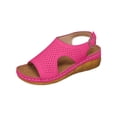 thumbnail image 2 of Women's Fashionable Versatile Plus Size Beach Wedge Sandals-Solid Color Peep Toe Open Toe Pink 39, 2 of 5