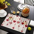 thumbnail image 3 of Valentines Love Heart Placemats Set of 4, Red Love Heart Rustic Burlap Placemats for Dining Table, Place Mats for Kitchen Tabletop, Waterproof Wipeable Dining Table Mats Set, 3 of 9