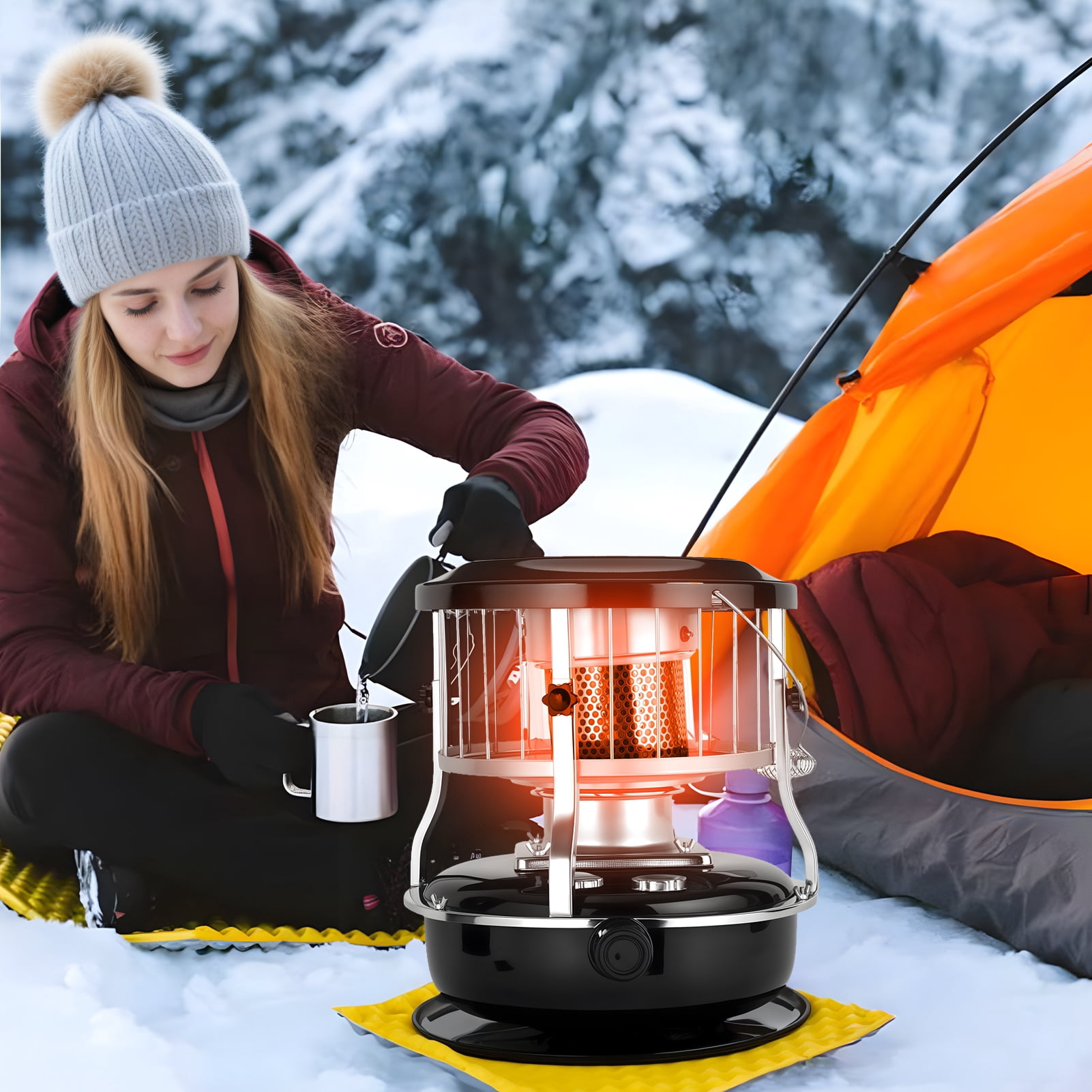 2-in-1 Kerosene Heater & Stove 9000 BTU, Portable Non-Electric Indoor/Outdoor Radiant Heater for Camping, Cooking, Emergency Heat