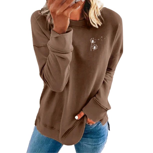 Gibobby Sudadera de mujer Sudadera de Forro Polar con Cuello Redondo Sudadera para Mujer(Marrón,G)