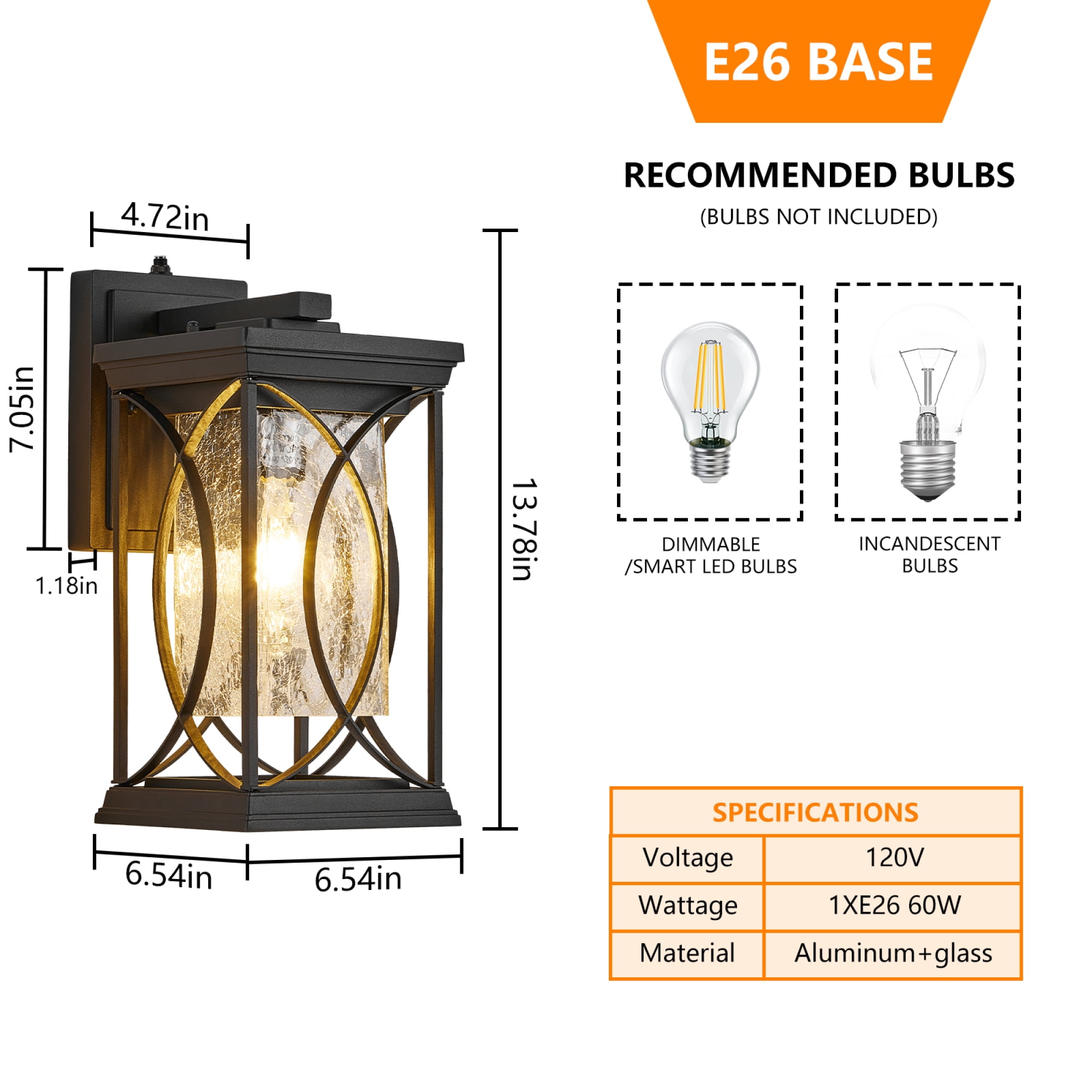 Leumius Dusk to Dawn Outdoor Wall Lantern Small Modern Exterior Light Fixture Aluminum with Crack-Like Glass Waterproof Outdoor Sconce Outside Light for House, Front Door