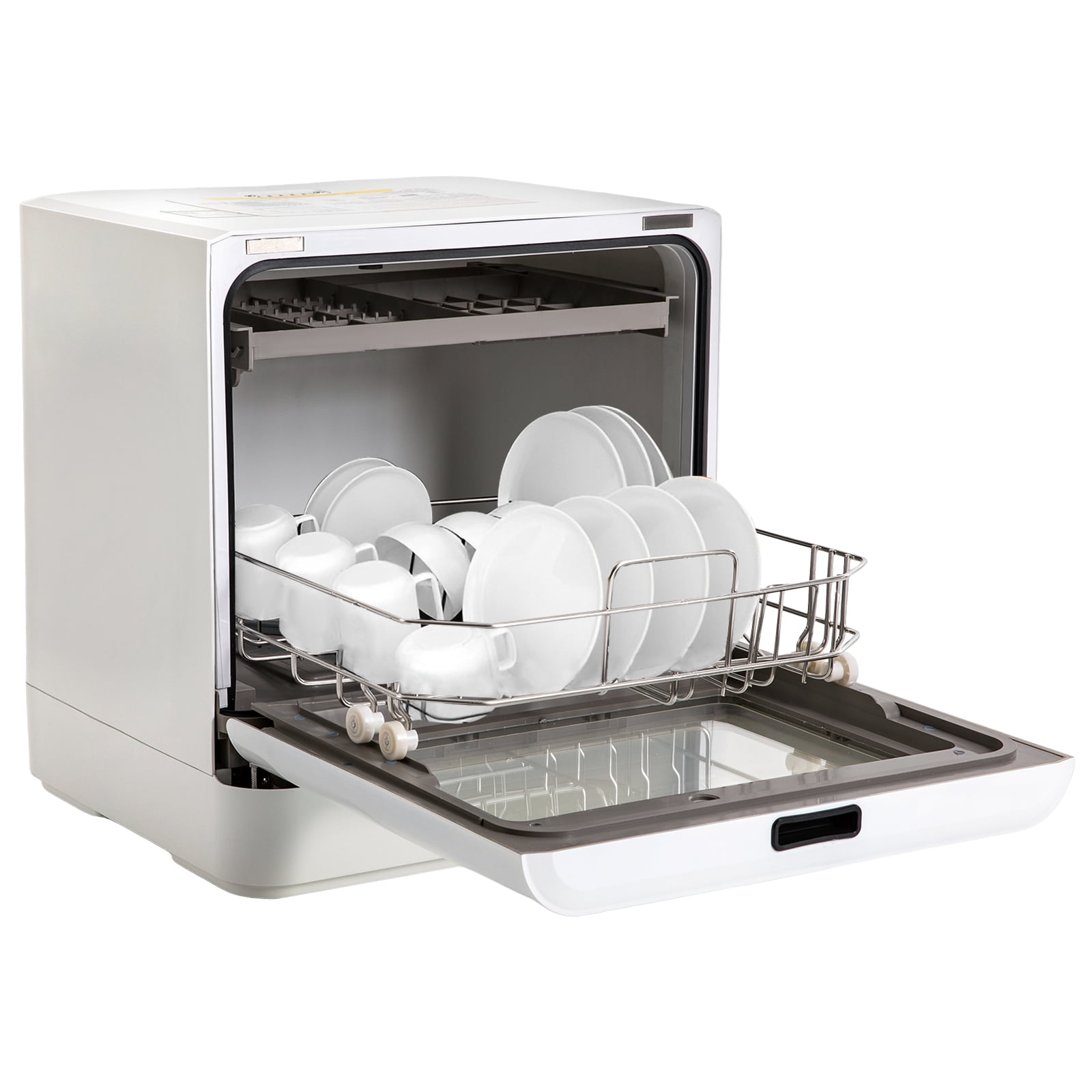 110V Portable Countertop Dishwashers, Compact Mini 360° Cleaning Dishwasher Machine with Drying Function 4 Washing Program White