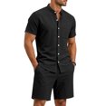 thumbnail image 4 of Maqroz 2 Piece Linen Shorts Set for Men Button Down Short Sleeve Shirt Elastic Waist Shorts Fashion Solid Casual Breathable Daily Wear with Pockets, 4 of 9
