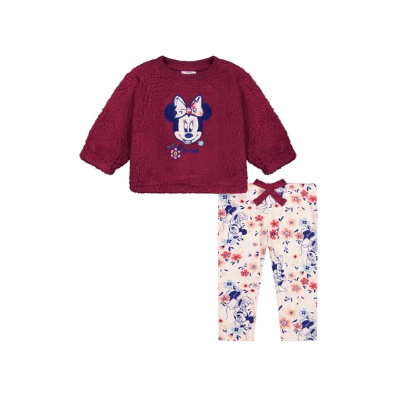 Disney Minnie Mouse Baby Girl Sherpa Legging Set, Sizes 0-9M