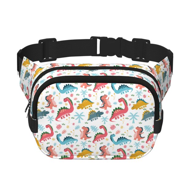 Fotbe Dinosaur Cangurera Cuadrada con Estampado de Doble Capa, Bolsa de Cintura Ajustable Mini para Hombres y Mujeres