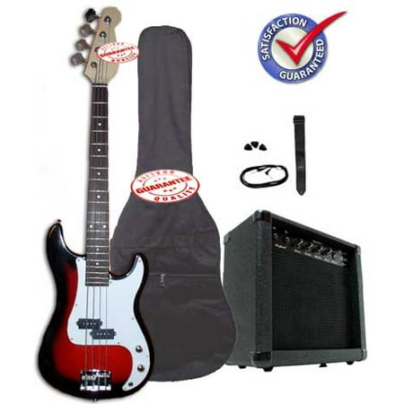 - Electric Bass Guitar Pack with 20 Watts Amplifier, Gig Bag, Strap, and Cable, Cherryburst