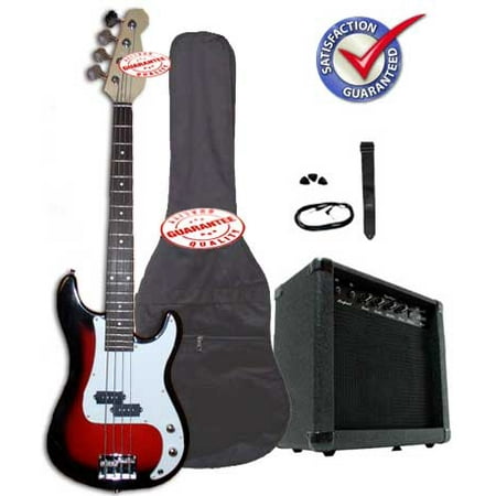 Electric Bass Guitar Pack with 20 Watts Amplifier, Gig Bag, Strap, and Cable,