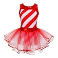 thumbnail image 2 of TiaoBug Kids Girls Candy Cane Striped Ballet Dance Leotard Figure Ice Skating Christmas Dress Red 16, 2 of 7