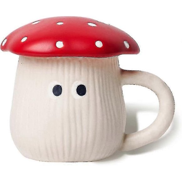 Cute Mushroom Mug With Lid,handmade Glaze Umbrella Cover Eyes,safety Matt Ceramic Milk Mugs,12oz Zekai
