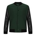 thumbnail image 4 of CHEEREAM Mens Varsity Letterman Baseball Bomber Retro Vintage Jacket Black Wool Black Genuine Leather Sleeves Jacket with Hood Green S, 4 of 6
