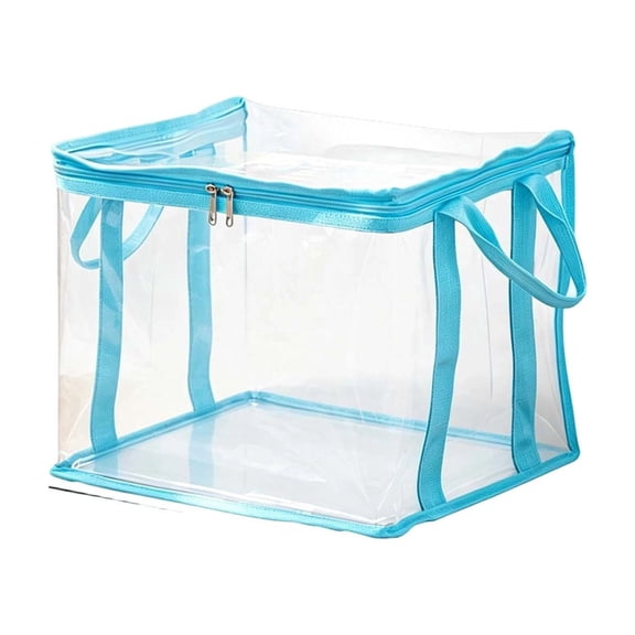 Tunhigl 20L Large Heavy Duty Clear Storage Bags, Moving Bags - Waterproof Storage Totes with Handles & Zippers, Foldable for College Dorm, Christmas Storage,Blue