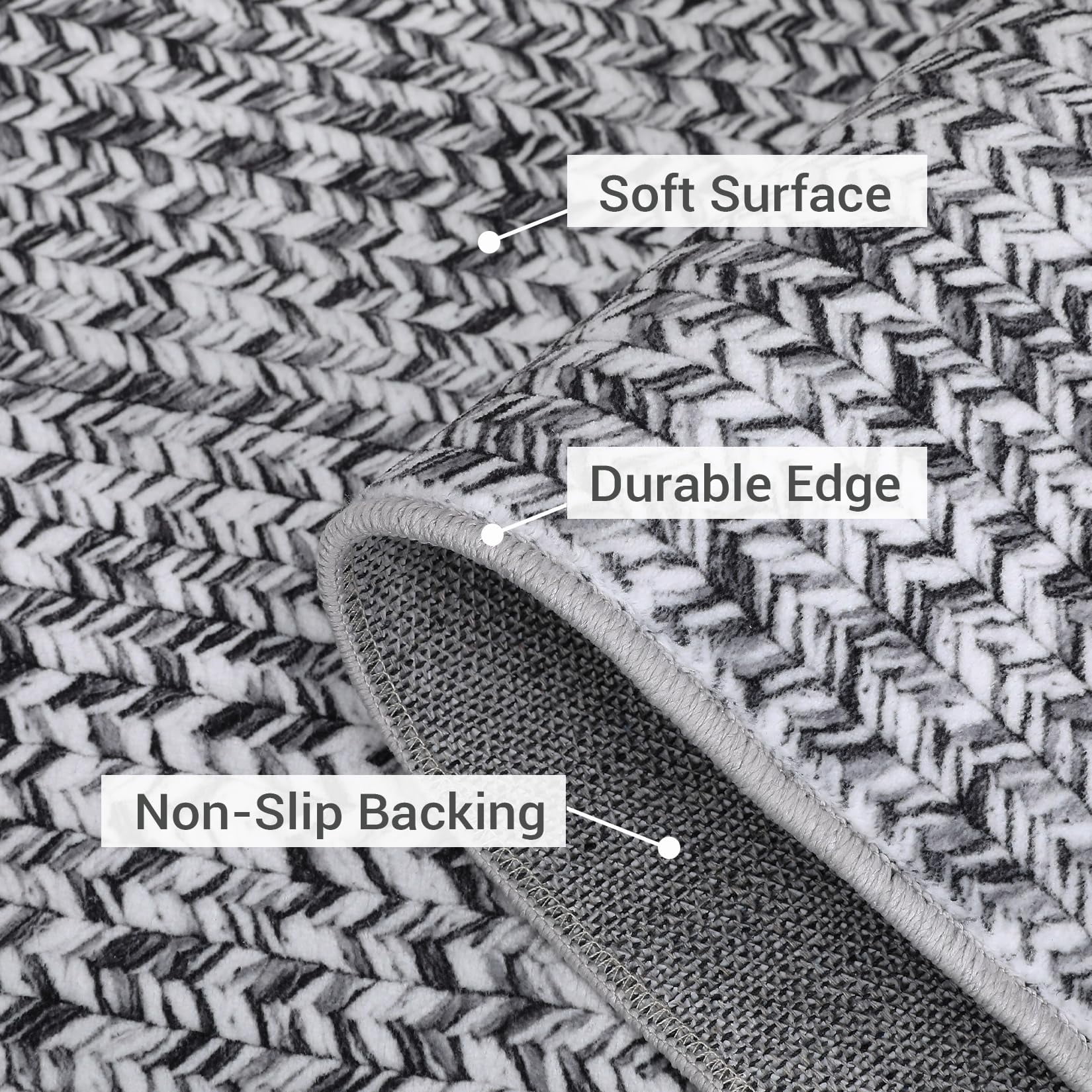 Tzou Braid Print Area Rug, Non-Slip Low Pile Washable Carpet for Living Room, Bedroom, Office