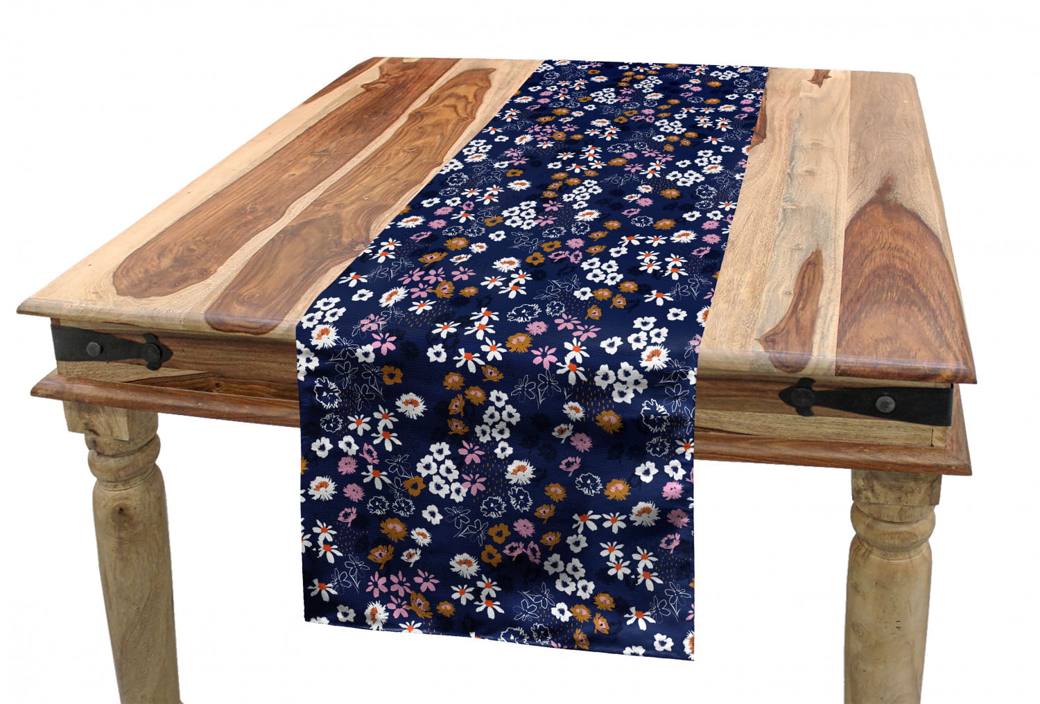 Colorful Flowers Scattered Blooming Meadow Scene Vintage Garden Art Dining Room Kitchen Rectangular Runner Dark Blue and Multicolor Ambesonne Floral Table Runner 16 X 72 