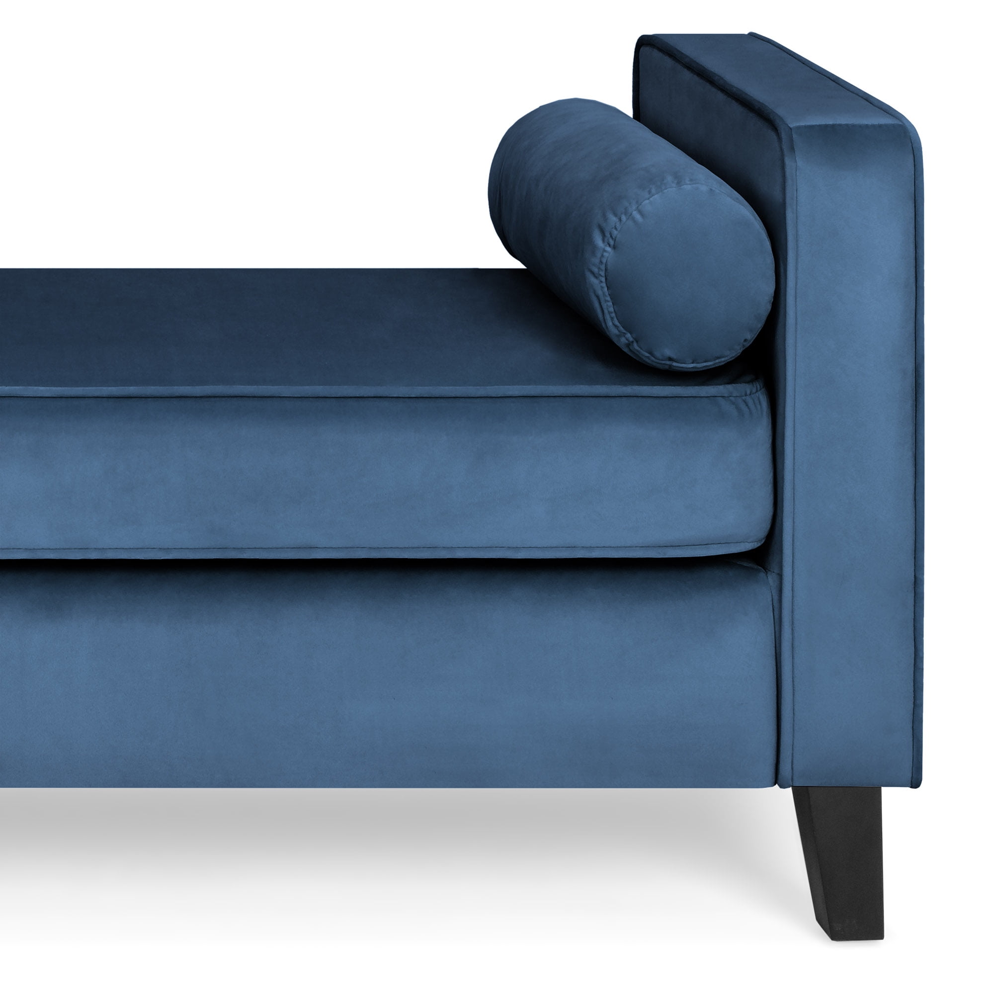 Velvet Bedroom Bench Upholstered Accent Ottoman Bolster Pillows
