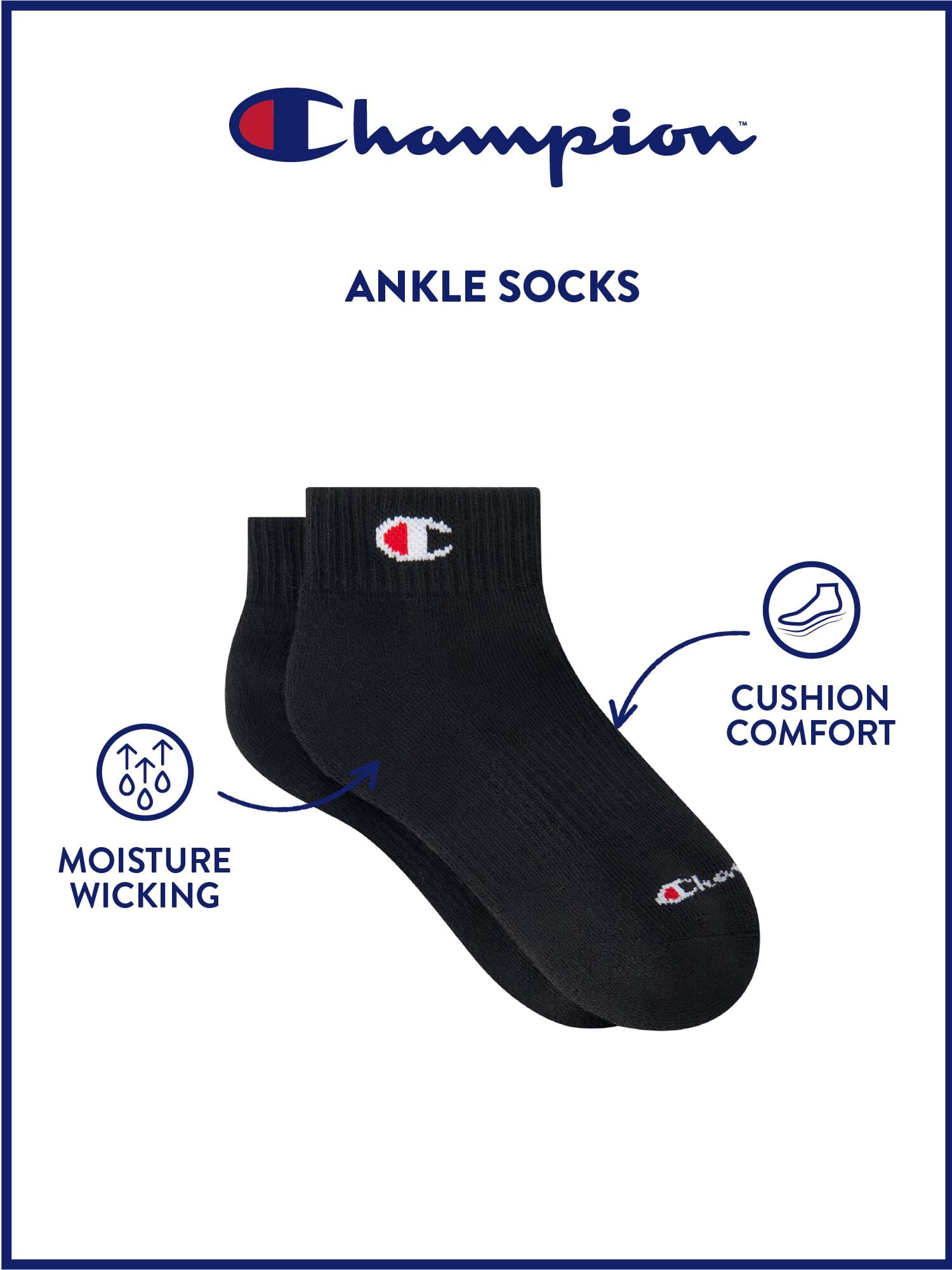 Champion Boys Cushion Performance+ Kid Ankle Socks, 10 Pack, Sizes S–L