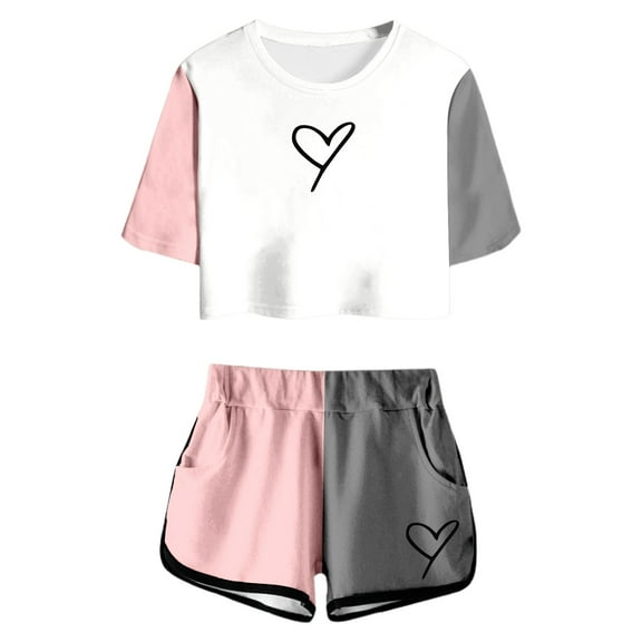 WhouRiu Little Girls' Outfits Print Short Sleeve Top and Shorts Children Summer Comfortable Clothes Set Gray,Sizes 6-7