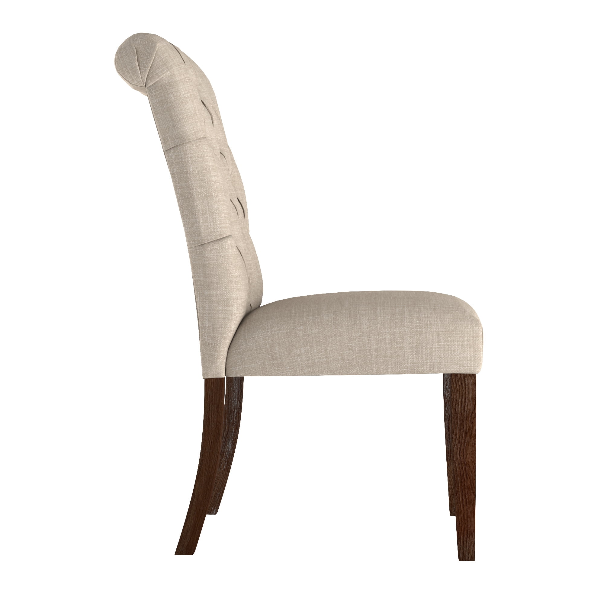 Weston Home Lottie Chic Beige Linen Button Tufted Dining Chair (Set of 2), Brown wood finish