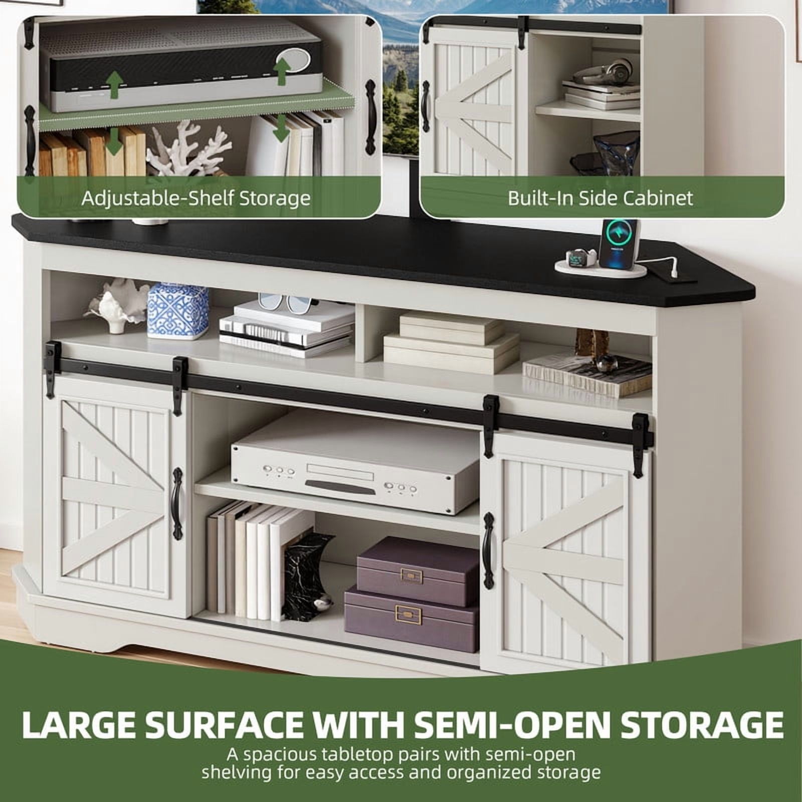 Uforic TV Stand for 70" TV with Mount, Farmhouse Entertainment Center with Power Outlets & Sliding Barn Doors, White