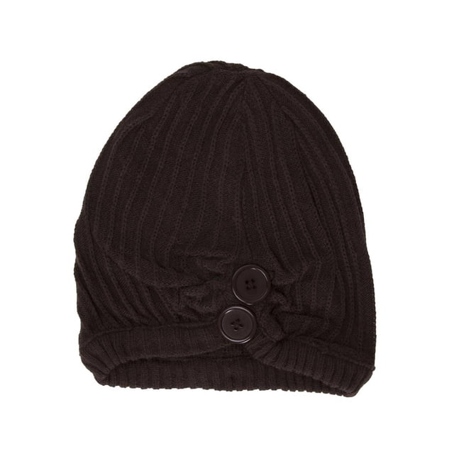Womens Fashion Button Beanie - Brown