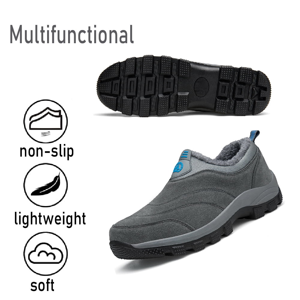 Mens Non-Slip Snow Boots Winter Outdoor Sports Shoes Fashion Casual Cotton Shoes Warm Fur Lined Hiking Shoes Gray 8.5 UK