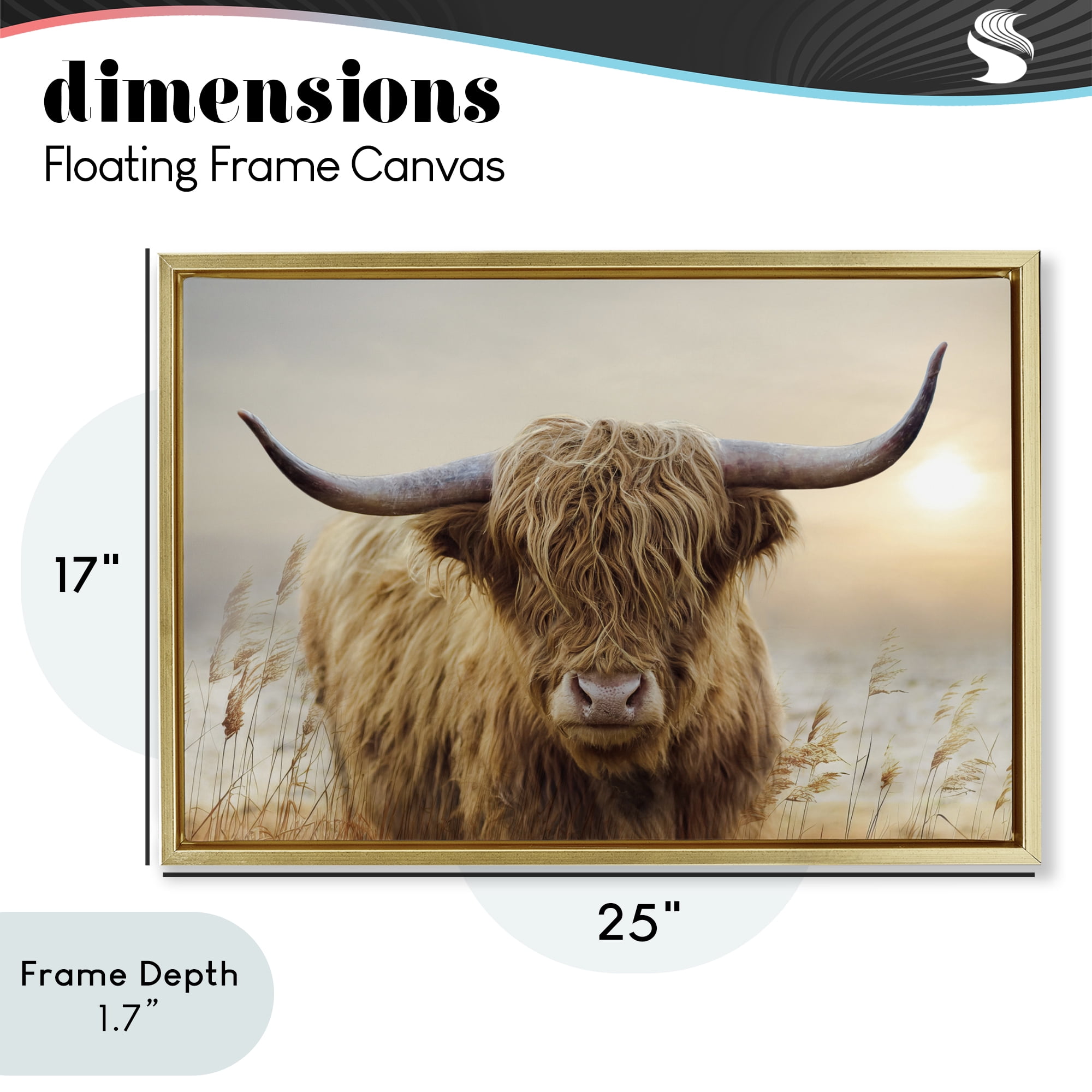 Stupell Industries Highland Cow & Warm Sunset Gold Framed Floater Canvas Wall Art, design by CAD Designs