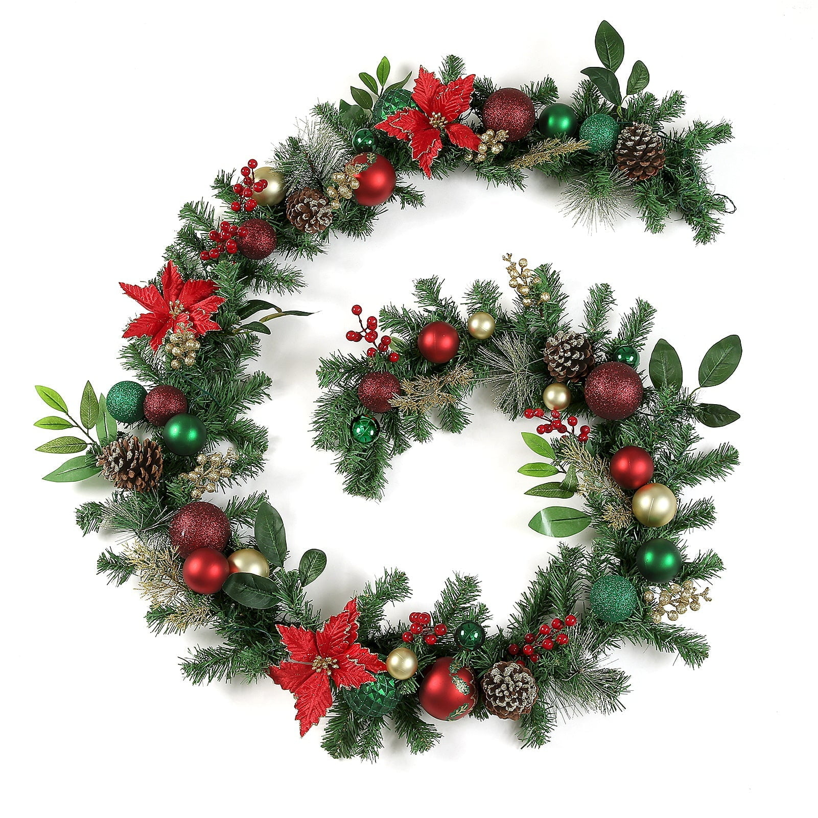 WBHome Prelit 6 Feet/72 Inch Christmas Garland, Red Green & Gold