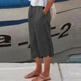 thumbnail image 2 of Stamzod Womens Capri Pants Fashion Solid Color Summer Stretch Waist Straight Wide Leg Cropped Pants Daily Casual Loose Plus Size Capris for Women with Pocket Dark Gray S, 2 of 5