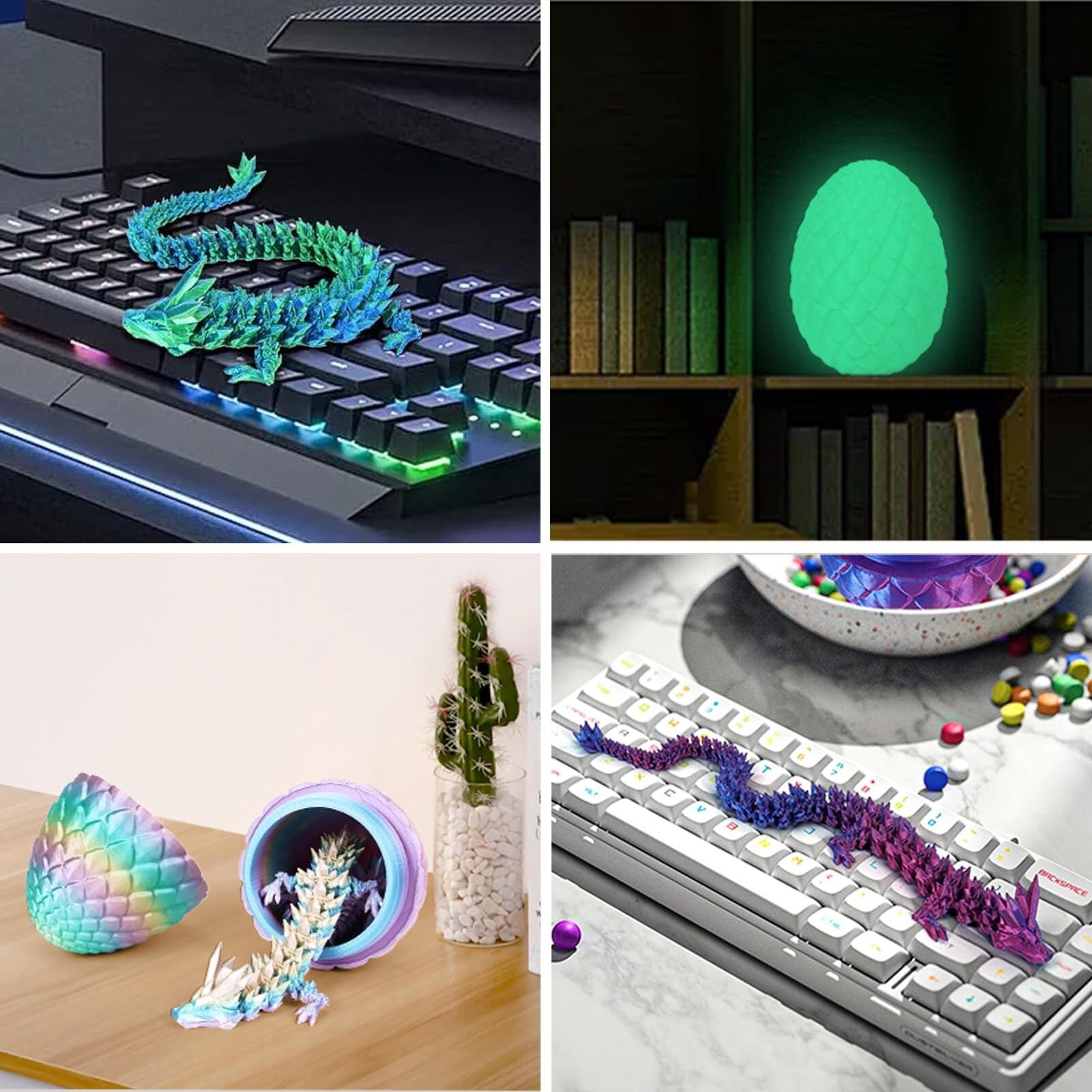 8pc 12" 3D Printed Dragon Egg, Cool Articulated Crystal Dragon In Surprise Egg, Animals Dinosaur Fidget