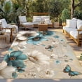 thumbnail image 2 of Teal Tulip Butterfly Outdoor Rug for Patio/Deck/Porch, Non-Slip Large Area Rug 5 x 8 Ft, Beige Turquoise Floral Vintage Rustic Indoor Outdoor Rugs Washable Area Rugs, Camping Rug Carpet Runner, 2 of 8