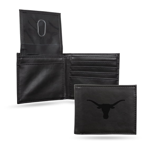Rico Industries College Texas Black Laser Engraved Bill-fold Wallet - Slim Design - Great Gift